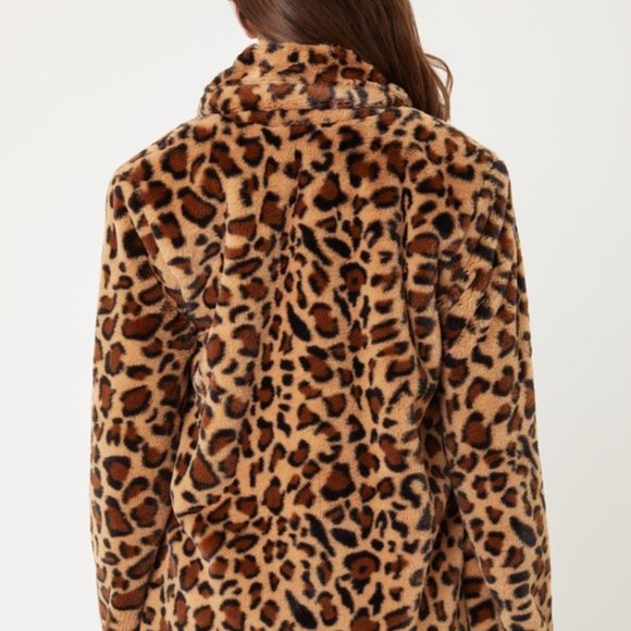 *ONLY 1 LEFT* Open Front Leopard Print Faux Fur Teddy Coat - Picture 8 of 10